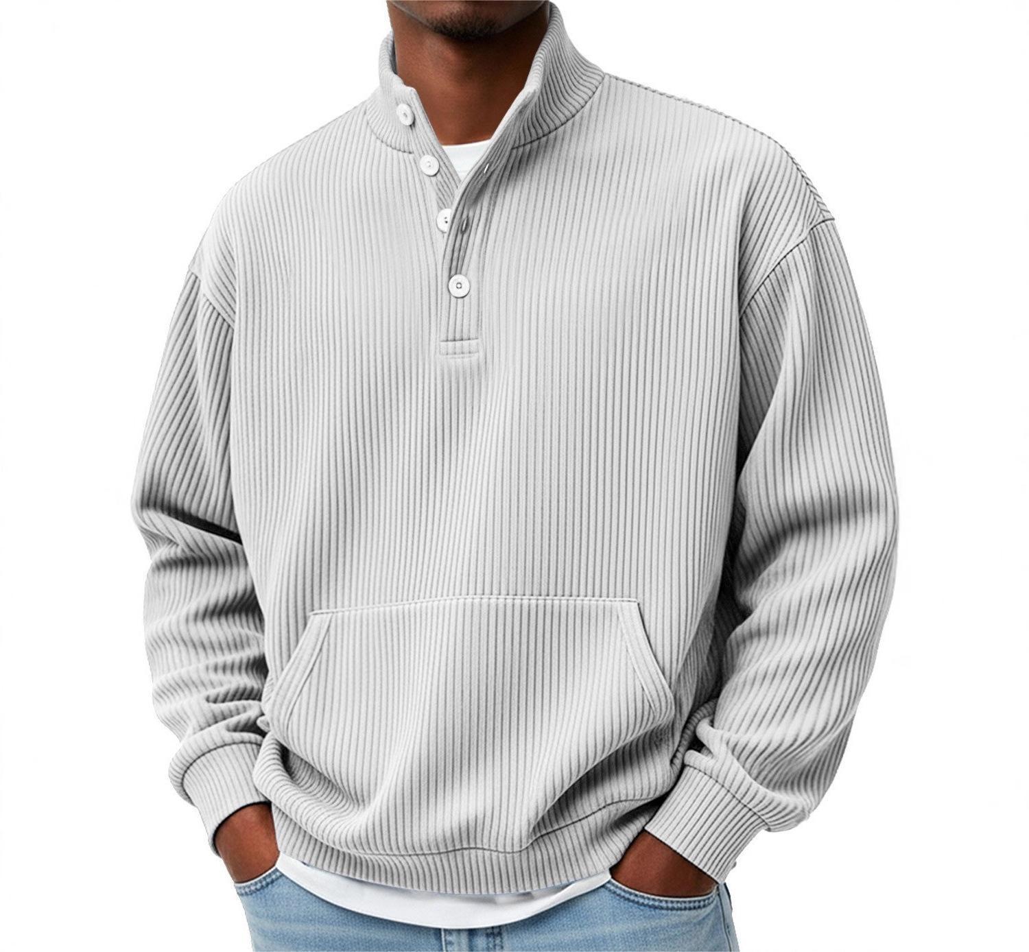 Mens Solid-Color Sweater with Buttons