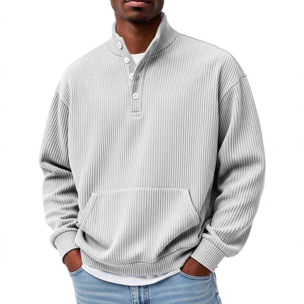 Mens Solid-Color Sweater with Buttons